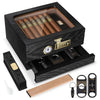 Cigar Humidor Cedar Wood Cigar Box Glass Top Desktop Humidor Hygrometer