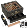 Cigar Humidor Cedar Wood Cigar Box Glass Top Desktop Humidor Hygrometer