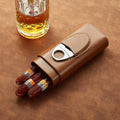 Travel PU Leather Cigar Box Storage of 3 Cigar Portable Cedarwood Humidifying