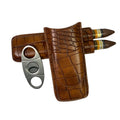 Premium Crocodile Embossed Cigar Holder Leather Humidor 2 Slots Portable