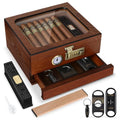 Cigar Humidor Cedar Wood Cigar Box Glass Top Desktop Humidor Hygrometer