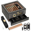 Cigar Humidor Cedar Wood Cigar Box Glass Top Desktop Humidor Hygrometer